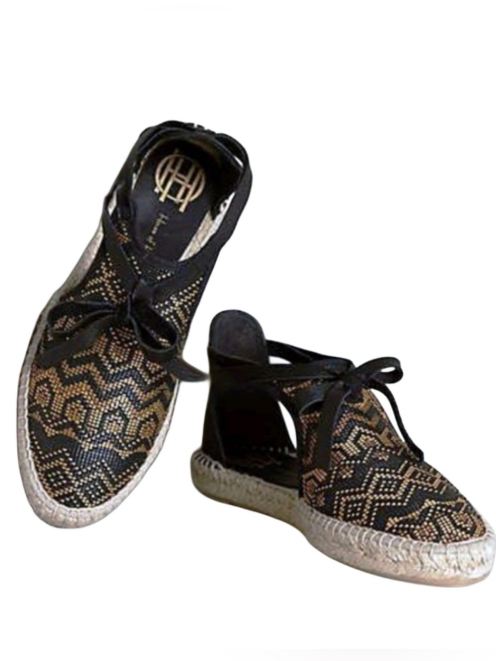 House of Harlow 1960 Black and Gold Patterned Espadrilles